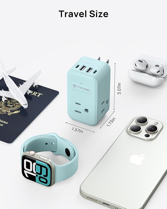 TROND Outlet Extender with USB, Multi Plug Wall Outlet with 3 AC Chargers, 360 Rotating Plug Adapter with PD 20W USB C Port, Cute Colorful Power Extension for Home Decoration, Travel Essentials