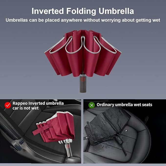 4-in-1 Inverted Travel Umbrella Compact, Automatic Large Umbrellas for Rain & Sun, Portable Windproof Umbrella for Backpack, Reverse Folding Umbrella for UV with Reflective Strips,Lightweight