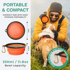 Collapsible Dog Bowls for Travel, Portable Dog Water Bowl & Food Bowl for Dogs and Cats, Foldable Pet Feeding Dish for Walking Hiking Camping with Carabiner, BPA Free, Orange