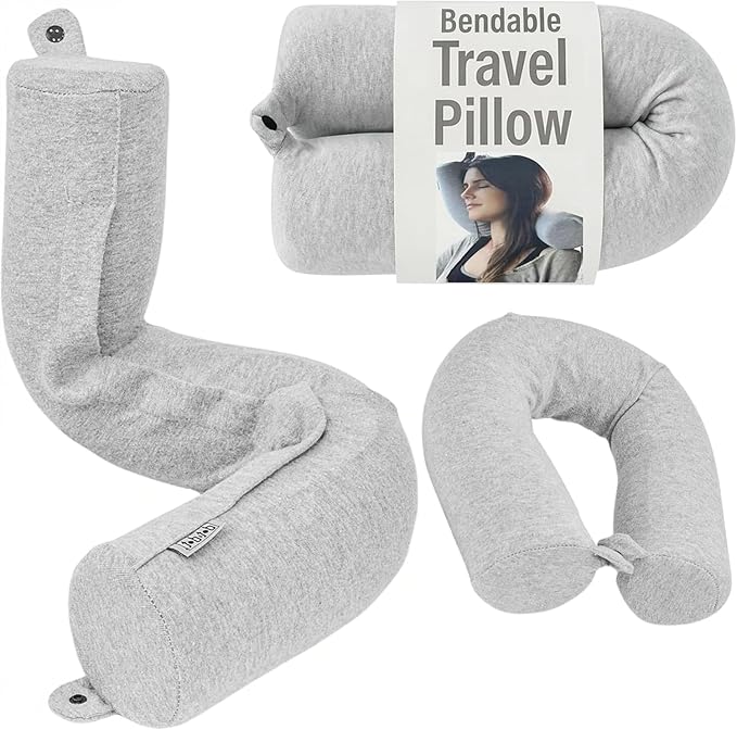 Dot&Dot Twist Memory Foam Travel Pillow for Airplanes, Travel Neck Pillow for Sleeping, Airplane Pillow for Neck Support, Chin, Lumbar and Leg, Adjustable Bendable Neck Roll Pillow