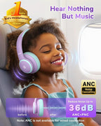 iClever BTH26 Active Noise Cancelling Headphones for Kids, 60H Play Time, Safe Volume 80dBA, Type C Fast Charging, Bluetooth5.4, Kids Bluetooth Headphones with Mic AUX Cord for iPad Airplane, Purple