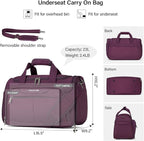 Hanke Small Travel Duffel Bag, Under Seat Carry On Personal Item Bag with 11 Pockets, Lightweight Water Resistant Foldable Weekender Bag with Trolley Sleeve for Travel Gym Daily Use（Purple）