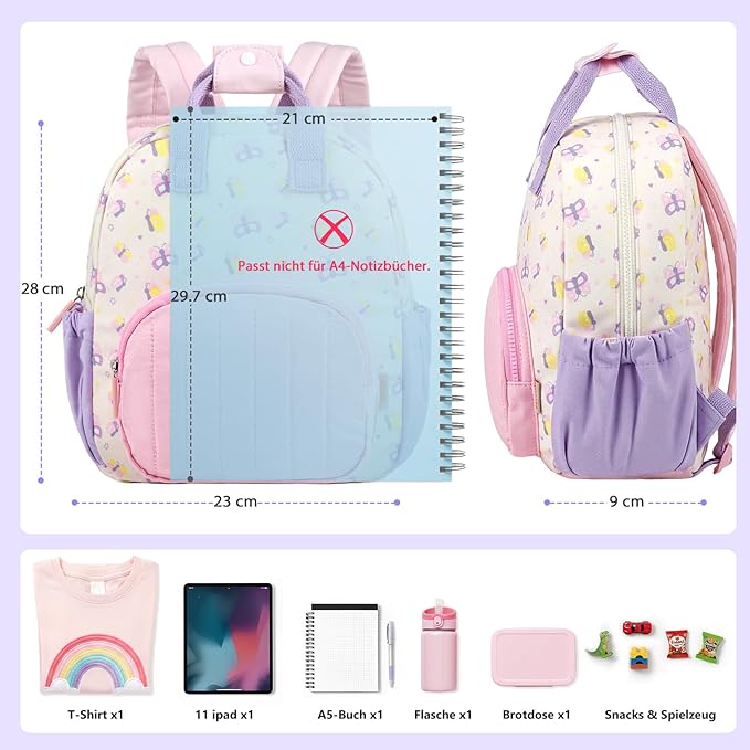 GAGAKU Toddler Backpack for Girls 2-4 years Kids Mini Backpacks Cartoon Breathable Comfortable Preschool Daypack for School Travel Lightwieght Bag - Butterfly