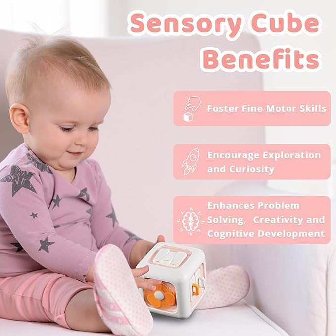 SOCBTNSO Busy Cube, Toys for 1 Year Old Girl Gifts, Montessori for Baby Girl, Travel Sensory Toys for Toddlers 1-3, Learning Fine Motor Skills| 1st Birthday Girl Gifts 6 9 12 Months