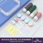 ME.FAN 18 Pack Travel Bottles for Toiletries, TSA Approved Silicone Portable Size Bottle, Refillable Cosmetic Container Kits for Conditioner, Shampoo, Lotion,Face Cream - Morandi