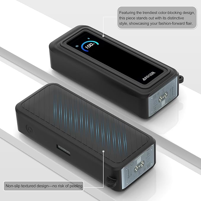 Silicone Case for Anker Prime Power Bank (26,250mAh 300W) Travel Protective Cover, Shockproof | Compact | Tactile Grip | Impact Protection for Anker Power Bank (300W), LCD Display Visible (Black)
