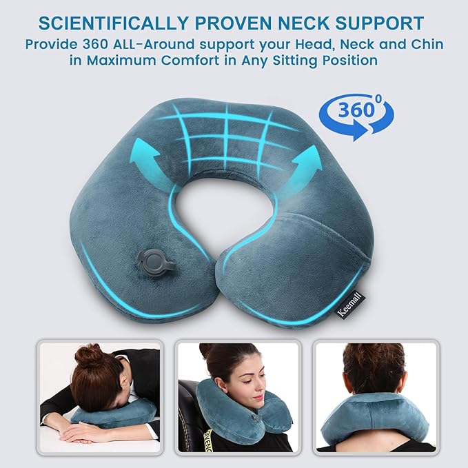 Keemall 2Pack Inflatable Travel Neck Pillow for Airplane Train Car Washable Pillowcase U Shaped Office Napping Pillow