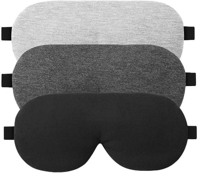 ALASKA BEAR 3 Pack Sleep Eye Masks Organic Cotton Cool Bamboo, 100% Light Blocking, Lightweight for Home or Travel Use (Black, Grey, Silver)