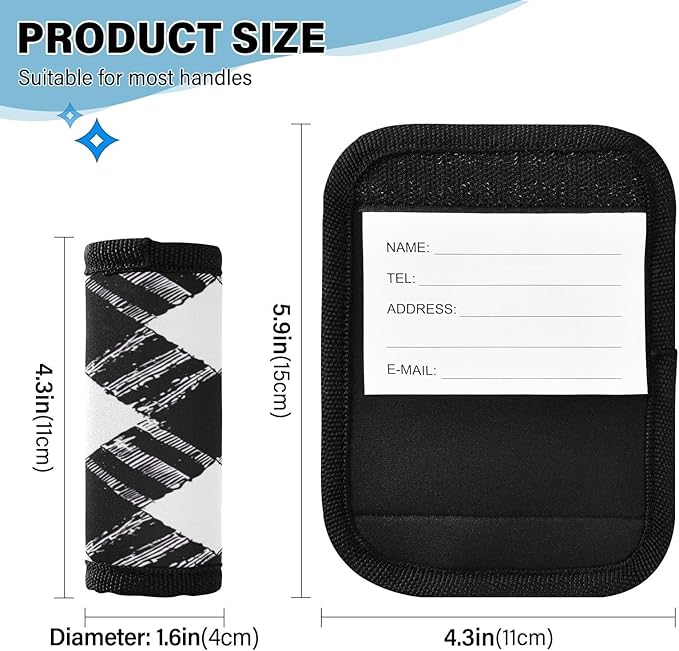 Qilmy Black and White Buffalo Grid Luggage Handle Wrap 4Pack Luggage Identifiers Tag Comfort Handle Grips Cover for Stroller Suitcase Bag Airplane Travel Accessories1317