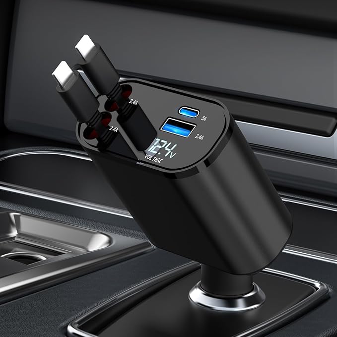 60W Fast Charging Car Charger for iPhone, 4-in-1 Retractable Phone Charger, Travel Essentials, Gifts for Women Men, Car Accessories for Women Men, for iPhone 14 13