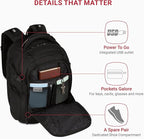 SwissGear Travel Tech Elite Laptop Backpack – Fits Laptops up to 16” – ScanSmart TSA-Friendly Backpack with USB Port, Shoe Compartment & Organizer Pockets – Black