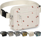Capolo Fanny Packs for Women Fashion Waist Packs Bag with Adjustable Strap and 4 Zipper Pockets Waterproof Everywhere Crossbody Belt Bag for Workout Running Travelling(Strawberry, Large)
