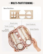 EACHY Travel Makeup Bag, Large Capacity Cosmetic Bag for Women, Waterproof PU Leather, Flat Open Portable Toiletry Bag for Skincare, Brushes & Travel Essentials