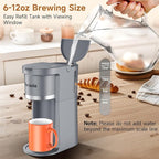 Horavie Small Single Serve Coffee Maker, 2 in 1 Fast Brew One Cup Coffee Machine, 6 to 12 oz. Brew Sizes, Capsule Coffee Machine with Descaling Reminder, Fits 5.5" Mug, Grey