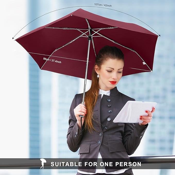 Compact Travel Umbrella for Purse - Flat Handle, Waterproof for Light Rain