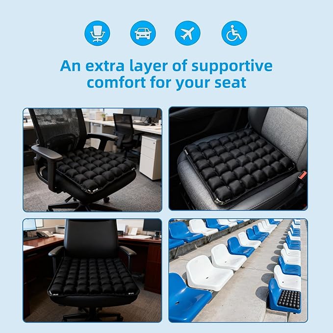 Sodurue Inflatable Travel Seat Cushion for Airplane: Pressure Relief Seat Cushion with 42 Adjustable Air Cells - Ergonomic Comfort Buttock Support Portable for Wheel Chair/Car/Office/Stadium