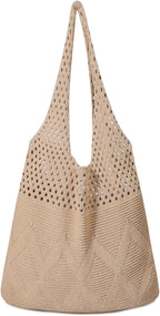 Pleneal Crochet Tote Bag, Mesh Beach Bag, Knitted Shoulder Beach Bags for Women Vacation Aesthetic Hobo Tote Bags