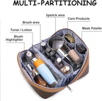 BOYATU Travel Makeup Bag Organizer Cosmetic Bag: 3 Pcs Set Make up Bags for Women with Handle - Waterproof Vegan Leather Toiletry Bags Travel Essentials Pouch with Compartments (A-03-Brown)