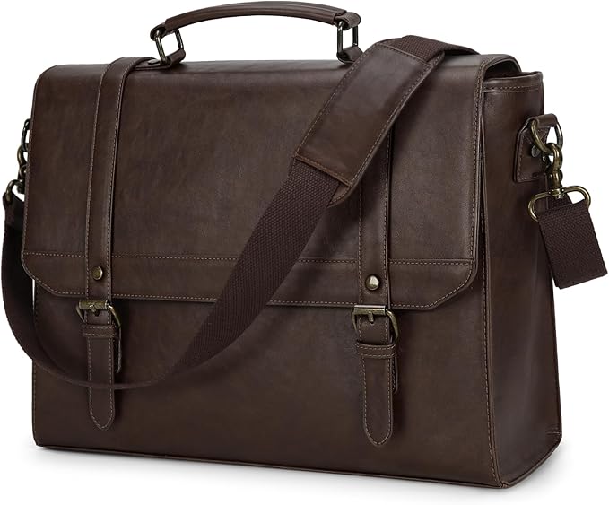 IGOLUMON Messenger Bag for Men 15.6 inch Vintage Leather Waterproof Laptop Briefcase for Men Large Computer Laptop Bag Leather Satchel Bag Retro Shoulder Bag for Office Business College, Coffee