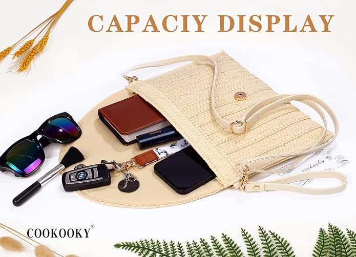 COOKOOKY Straw Clutch Handbag Summer Beach Straw Purse for Women woven Envelope Bag | Straw, Summer, Beach, woven, Straw, Summer