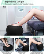 Inflatable Travel Foot Rest Pillow, Kids Airplane Bed, Adjustable 3 Layers Height Leg Rest Pillow, Adults Travel Essentials Great for Airplane, Office, Home, Trains, Cars (Black)