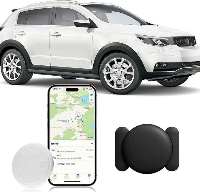 GPS Tracker for Vehicles No Subscription,Real Time Car Locator,Magnetic Anti-Theft Vehicle Tracking Device Work with Apple Find My(iOS Only) for Cars,Kids,Elderly,Pets,Wallet,Luggage (Black,1PCS)
