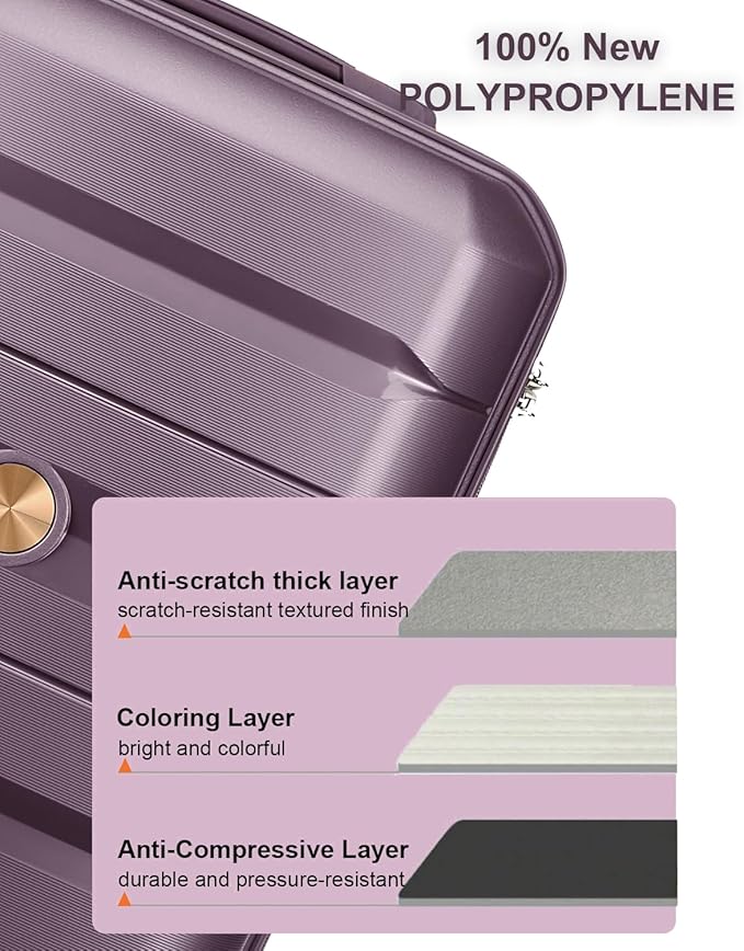 Somago 28 Inch Luggage With Spinner Wheels Hard Shell Polypropylene Suitcase with TSA Lock and YKK Zipper,Elegant Purple
