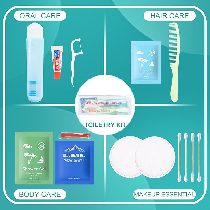 Travel Size Toiletries Bulk Hygiene Kits Toiletry Kit Homeless Care Package Supplies in Zip Pouch,Homeless Kit Bulk Perfect for Camping,Hotel,Charity Men Women Students(Pack of 5)