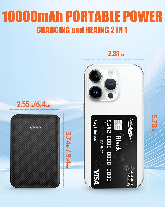 CYCYHEAT 10000mAh Battery Pack for Heated Vest Jacket Coat Pants and Heating Underwear, 5V2A Heated Clothing Replacement Battery Pack (Black, 5V2A USB Port 10000mAh)