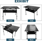 Camping Table Folding Portable Table 47.24” X 21.65” Roll-up Picnic Table with 2 Adjustable Height for Picnic, Camping, Beach, BBQ, Party, Backyard, Black