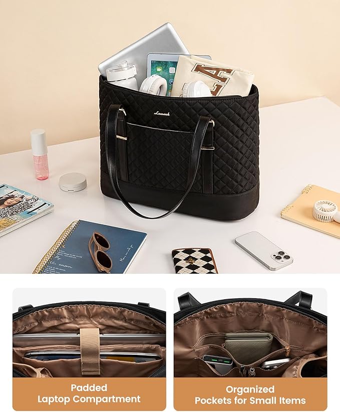 LOVEVOOK Laptop Bag for Women, 17.3 Inch Work Tote Computer Bag With Large Cup Holder, Lightweight Large Laptop Briefcase for Travel, Bussiness, Teacher