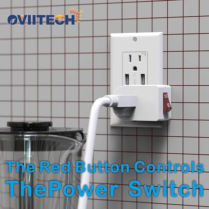 Oviitech 2 Pack Grounded Outlet Wall Tap Adapter with On/Off Power Switch，Single Outlet with Switch in White