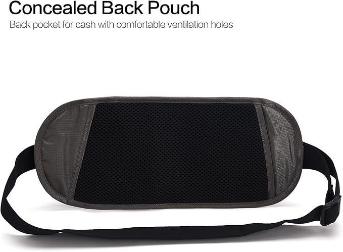 TRAVELSAFE Slim RFID Blocking Money Belt for Travel - Anti-Theft Hidden Passport Holder Waist Wallet with Secure Pouch for Cash, Credit Cards & Phone Safe (B-Dark Grey)