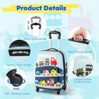 BABY JOY 2 Pcs Kids Luggage Set, 16" Toddlers Carry-on Suitcase & 12" Backpack Set, Children Travelling Case w/ 4 Casters, Retractable Handle, Lightweight Trolley Case for Boys Girls (Little Cars)
