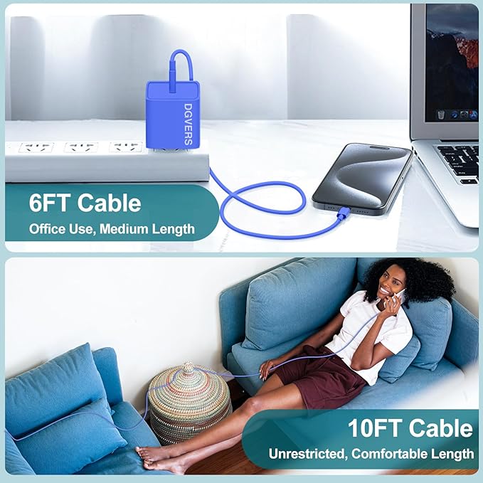Fast Charger for iPhone 17 16 15 Charger Fast Charging, 6+10ft USBC to USBC Cable Cord &20W Type C Block for iPhone 17 Air, 16e, 17 16 15 (Pro Max/Pro/Plus), iPad Pro/Air/Mini, Blue