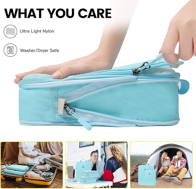 PFEYRPK Lightweight Compression Packing Cubes for Suitcases, Compressible Expandable Travel Packing Organizer with Clear Toiletries and Backpack Bag, Travel Essentials for Carry on Luggage 7 Set