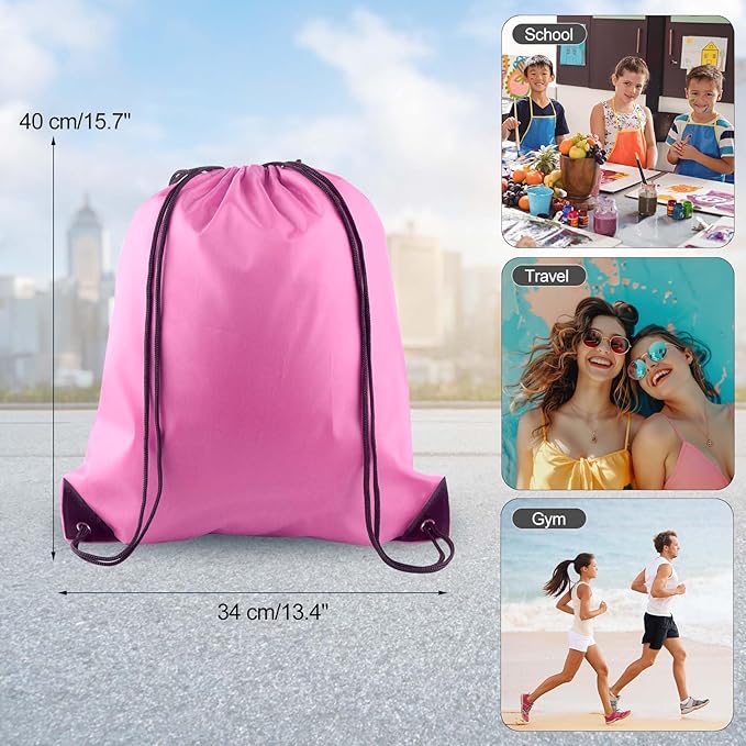 PLULON 6 Pcs Drawstring Bags Bulk Pink Drawstring Backpack String Backpack Cinch Sack Sport Gym Backpack Bags for Yoga Traveling Outdoor Sports