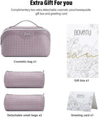 BOYATU Travel Makeup Bag Cosmetic Bags for Women: Large Capacity 3 Pcs Set Make up Bag with Compartments - Waterproof Vegan Leather Toiletry Organizer Bags with Handle (L55Light Purple)