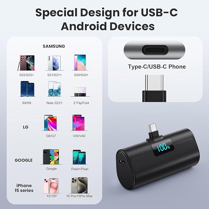 [2-Pack]Portable Charger for iPhone 17/16/15 Series,Upgraded 5200mAh PD USB C Power Bank Built-in USB-C Connector, Battery Pack Compatible with iPhone 17/17 Pro/17 Pro Max/16/15 Series,Samsung,Android