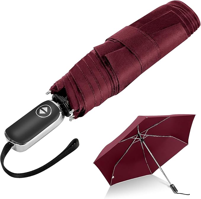 Compact Travel Umbrella for Purse - Flat Handle, Waterproof for Light Rain
