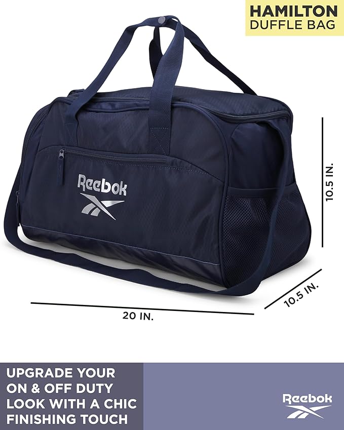 Reebok Duffle Bag - Lightweight Unisex Carry On Gym Bag - Travel and Sports Duffel Bags for Men and Women, Hamilton Navy