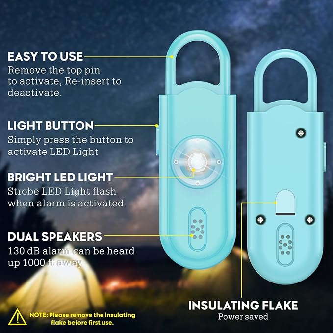 Personal Safety Alarm Keychain for Women 2PCS -130 dB Loud Siren with SOS Strobe Light, Flashlight, Double Speakers, Safe Defense Key Chain for Girls Kids Elders Emergency Call