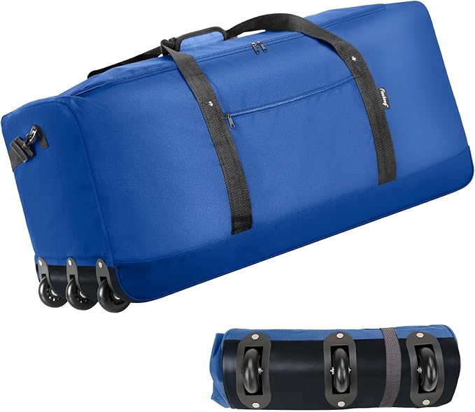 Finnhomy 120L Foldable Rolling Duffel Bag with 3 Wheels, Light Weight Travel Duffel bag with Large Loading Capacity, 32'' Rolling Duffel bag with Shoulder Strap
