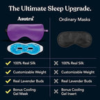 ASUTRA Silk Eye Pillow for Sleep, Champagne - Filled w/Lavender Buds & Flax Seeds, Weighted Eye Mask, Meditation & Light Blocking Blindfold, Cooling Gel Mask Included