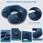Keemall Travel Neck Pillow for Airplane, Compact Inflatable Neck Pillow for Traveling Long Flights, Adjust Firmness Neck Suport Pillow for Sleeping Plane Head Rest for Travel Accessories,Deep Blue