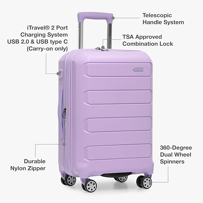 Traveler's Choice Pagosa Hardshell Expandable Luggage with Spinner Wheels, Lavender, 2-Piece Set (22/26)