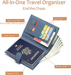Leather RFID Blocking Passport Holder for Travel Women – Multiple Slim Passport Wallet for Women with Card Slots, Zippered Coin Pocket & Travel Passport Cover Case Gift Ready– Denim Blue