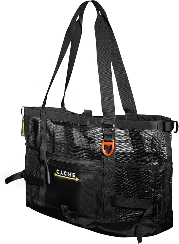 Cache Taxi-Way Tactical Mesh Tote Bag, Large Gym & Travel Bag with MOLLE Webbing (35L), Multi-Pocket Storage, Water Bottle Holder, Magnetic Closure