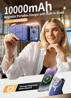 Magnetic Power Bank, 10000mAh Wireless Portable Charger with 20W USB-C Fast Charging, Foldable Stand & LED Display Battery Pack, Compatible with iPhone 16/15/14/13, Dark Blue