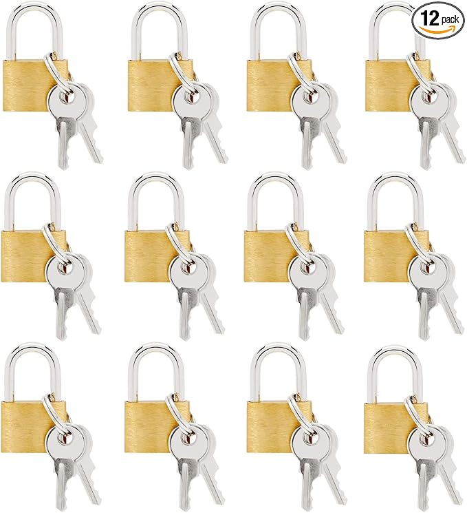 Juvale Luggage Locks with Keys - Mini Lock for Diaries & Jewelry Boxes - Travel Security for Suitcases & Bags - 12 Pack, 0.7 x 1.2 x 0.25 in, Gold & Silver